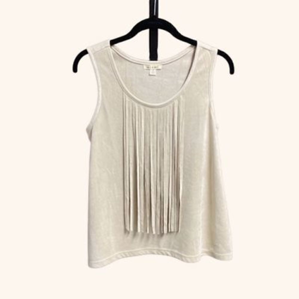 Miami Taupe Micro-Suede Fringe Sleeveless Top Size Small NEW